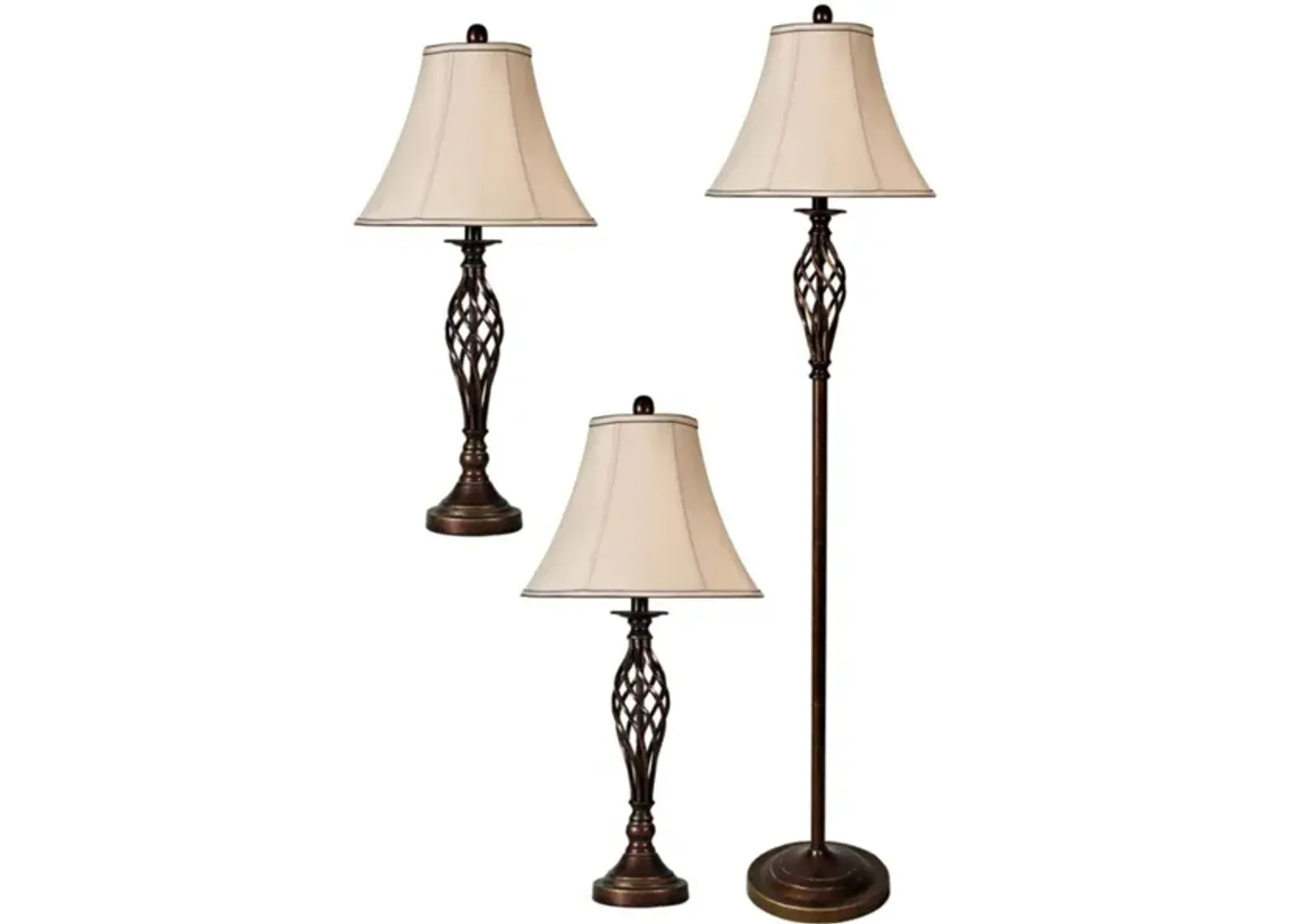 Set of 3 Bronze Caged Lamps - 2 Table Lamps plus 1 Floor Lamp 28/60"H