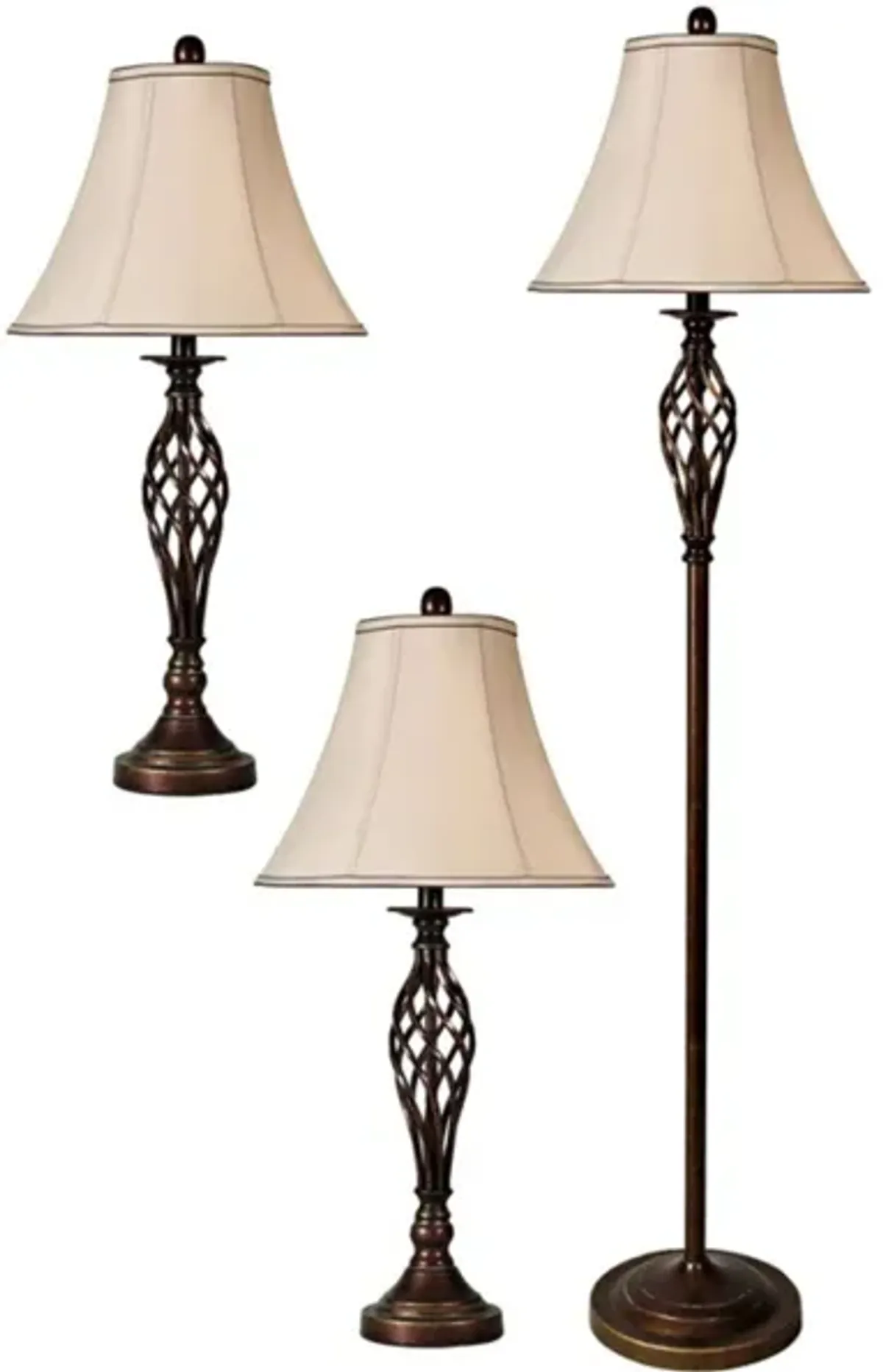 Set of 3 Bronze Caged Lamps - 2 Table Lamps plus 1 Floor Lamp 28/60"H