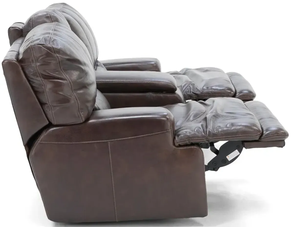 Placier Leather Power Headrest Console Reclining Loveseat in Coffee