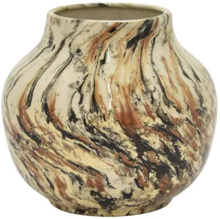 Small Mocha Swirl Ceramic Vase 9"W x 8.5"H