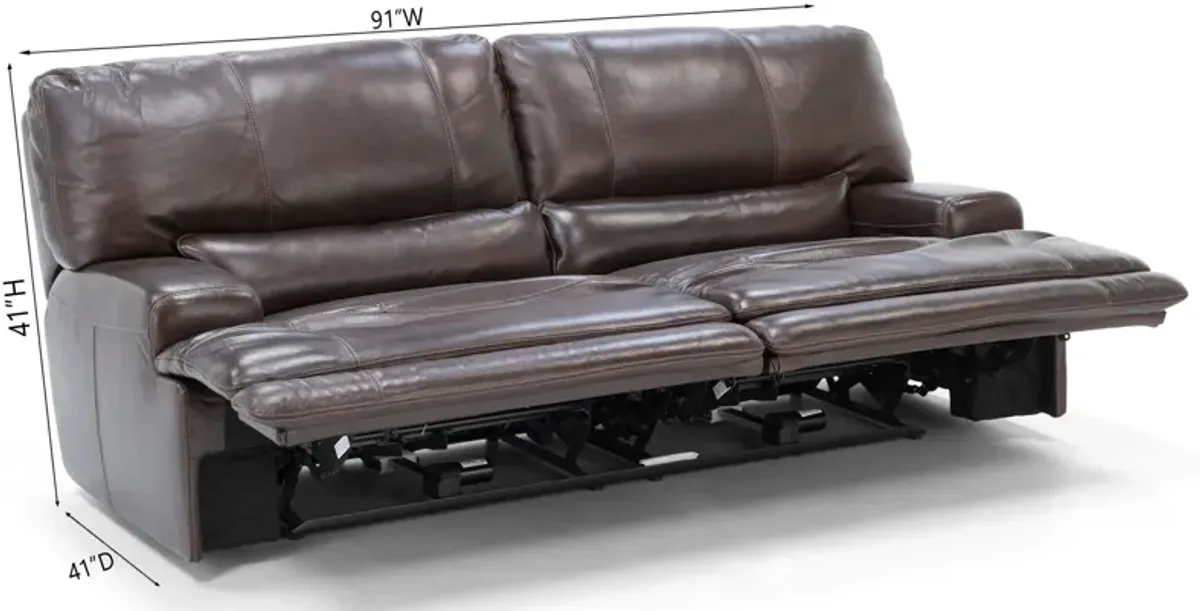 Placier Leather Power Headrest Reclining Sofa in Coffee