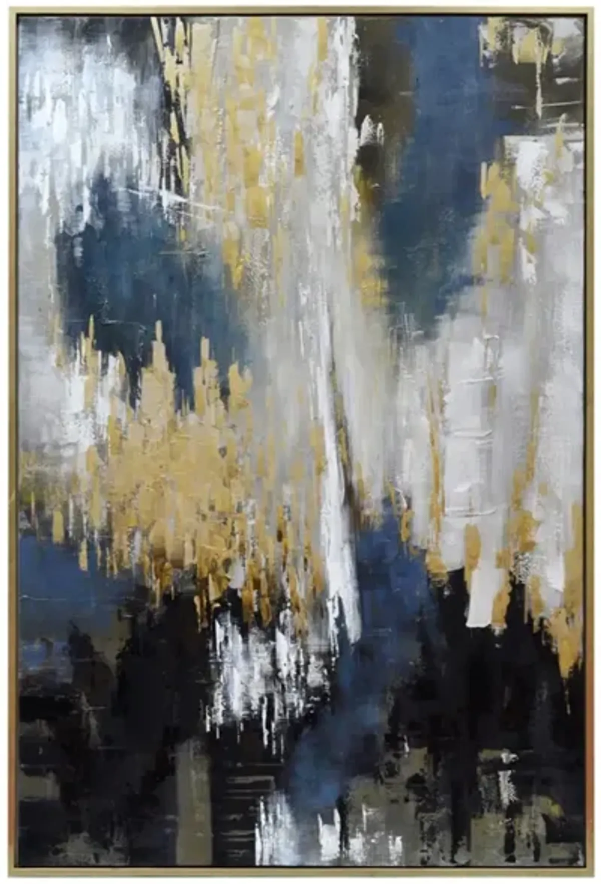 Blue, Black, Gray, and Gold Abstract Canvas Art 48"W x 72"H