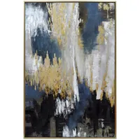 Blue, Black, Gray, and Gold Abstract Canvas Art 48"W x 72"H