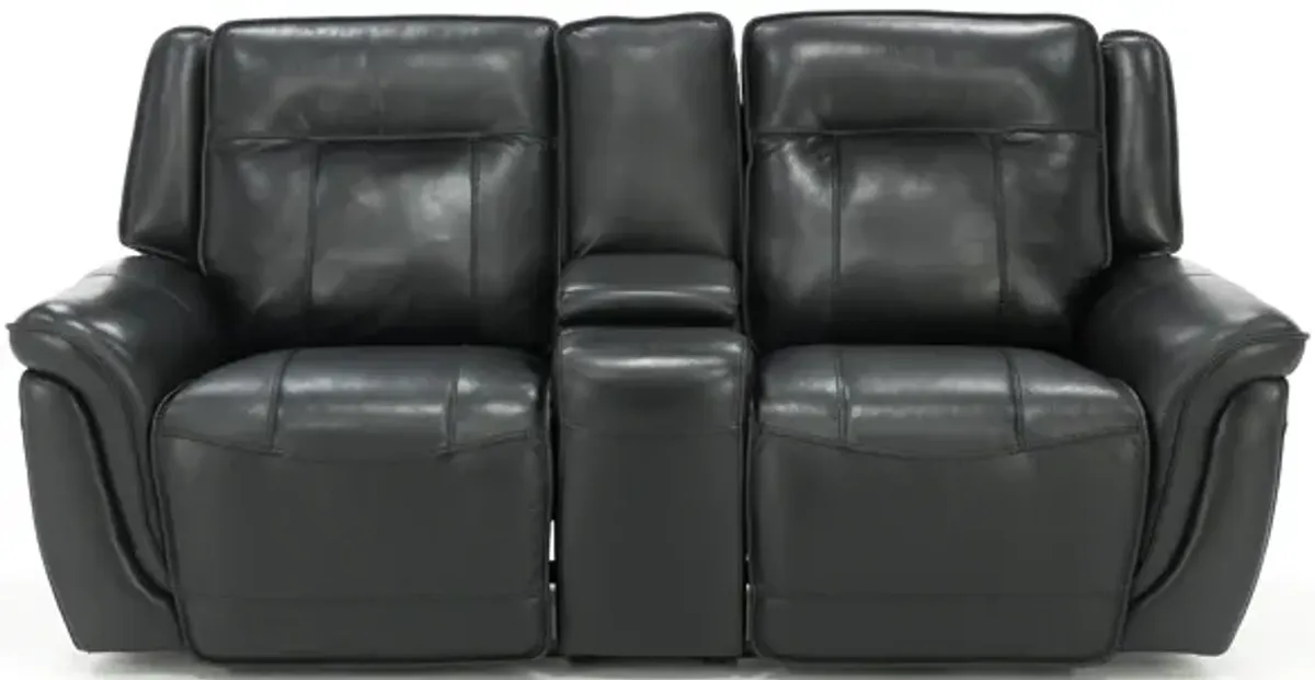 Arthur Leather Power Headrest Reclining Console Loveseat in Black