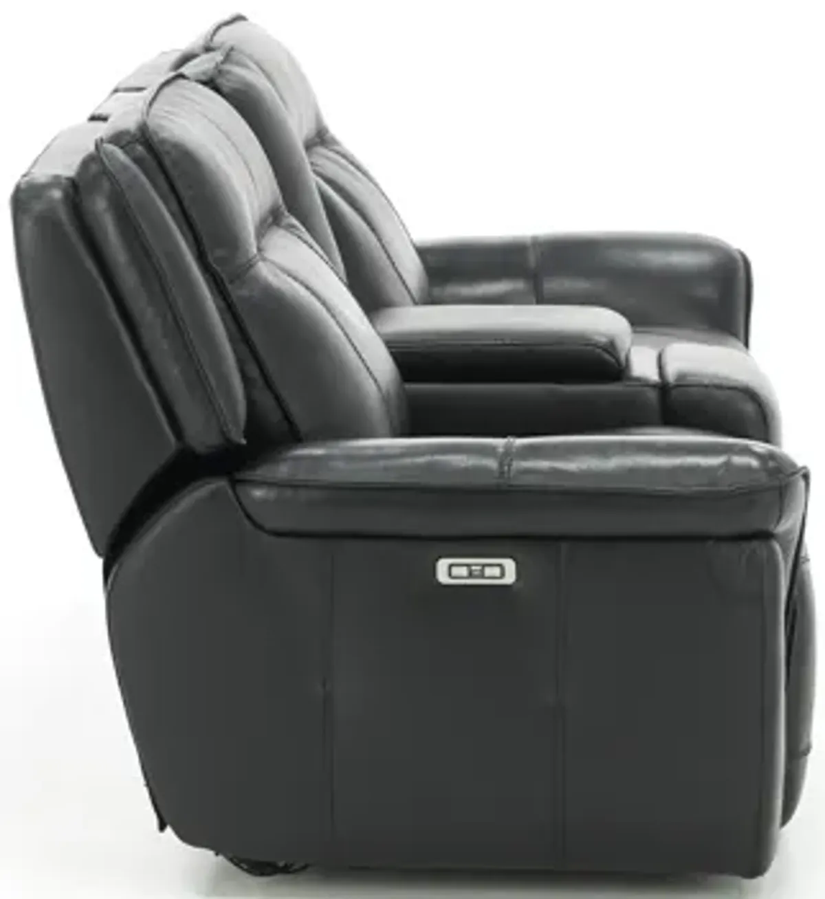 Arthur Leather Power Headrest Reclining Console Loveseat in Black