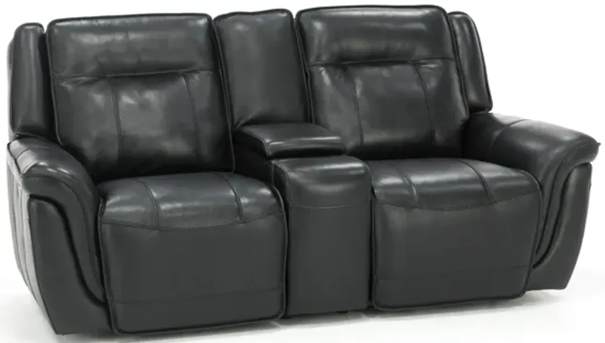 Arthur Leather Power Headrest Reclining Console Loveseat in Black