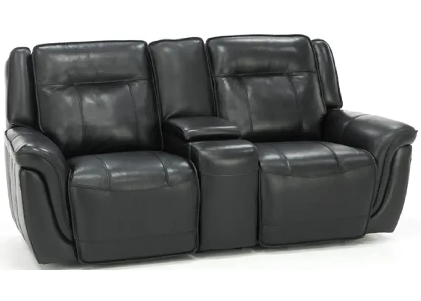 Arthur Leather Power Headrest Reclining Console Loveseat in Black