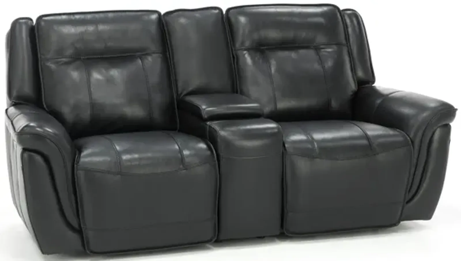 Arthur Leather Power Headrest Reclining Console Loveseat in Black