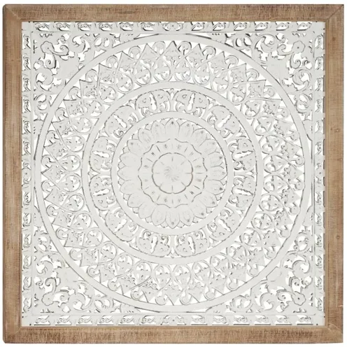 White Carved Wood Wall Plaque 47"W x 47"H