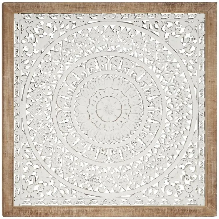 White Carved Wood Wall Plaque 47"W x 47"H