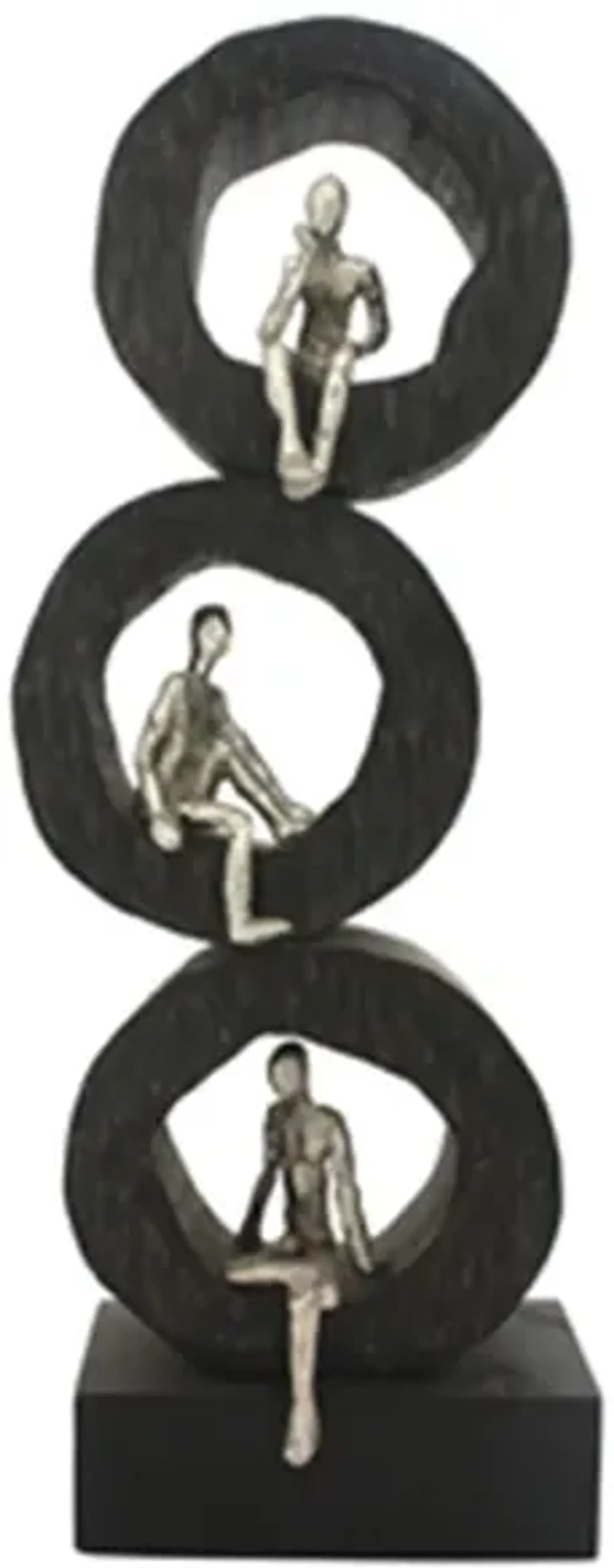 Silver People in Black Wood Circles Décor 8"W x 22.5"H