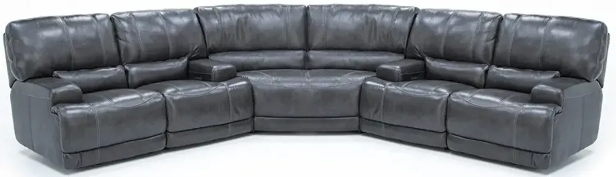 Placier 3-Pc. Leather Power Headrest Reclining Sectional in Charcoal