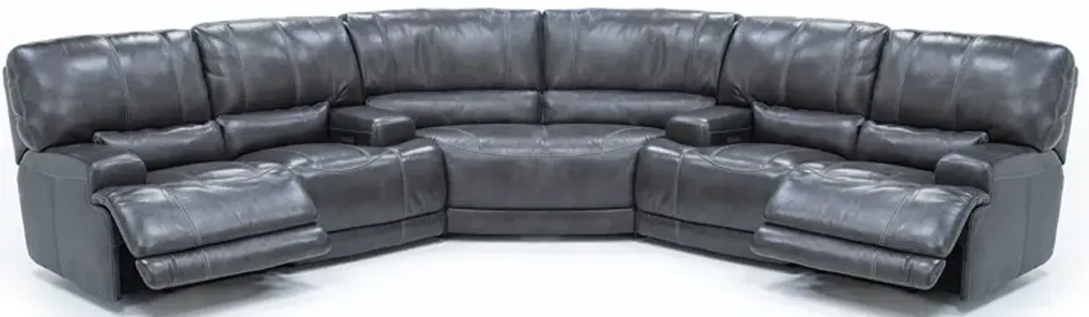 Placier 3-Pc. Leather Power Headrest Reclining Sectional in Charcoal