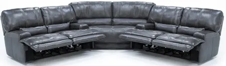 Placier 3-Pc. Leather Power Headrest Reclining Sectional in Charcoal
