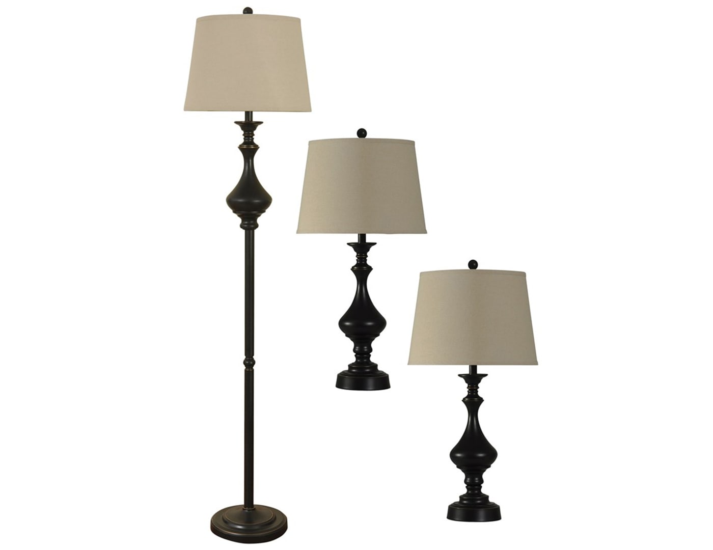 Set of 3 Dark Bronze Lamps -2 Table Lamps plus 1 Floor Lamp- 31/66"H