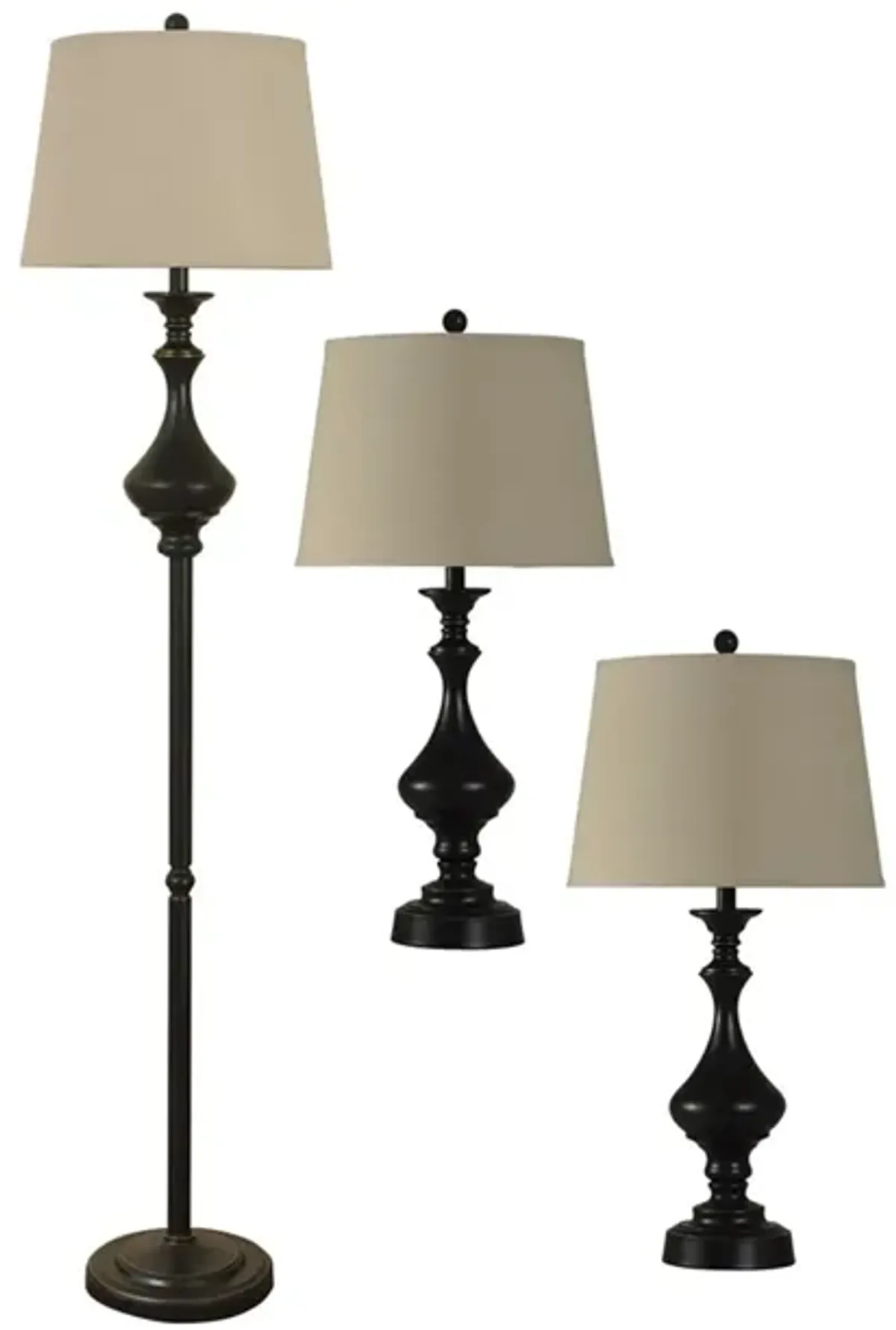 Set of 3 Dark Bronze Lamps -2 Table Lamps plus 1 Floor Lamp- 31/66"H