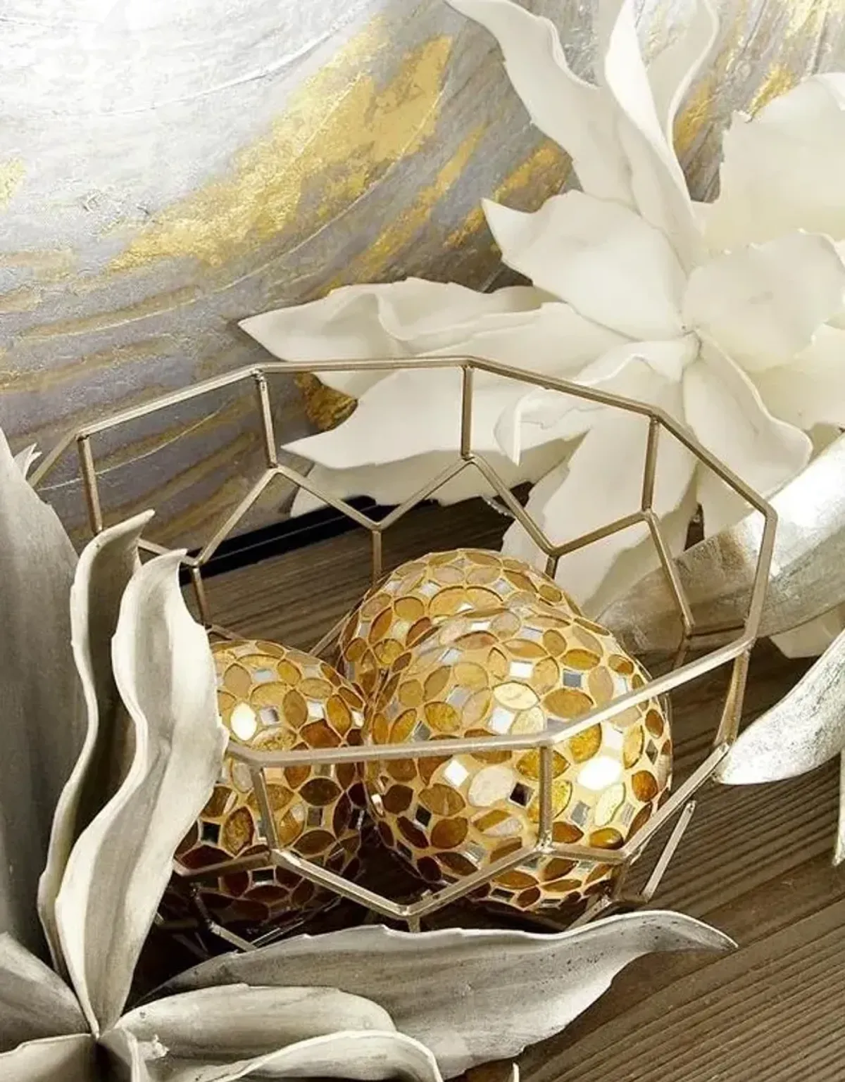 Set of 4 Gold Mosaic Orb 4"