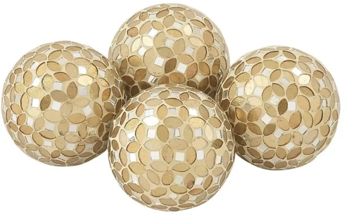 Set of 4 Gold Mosaic Orbs 4"