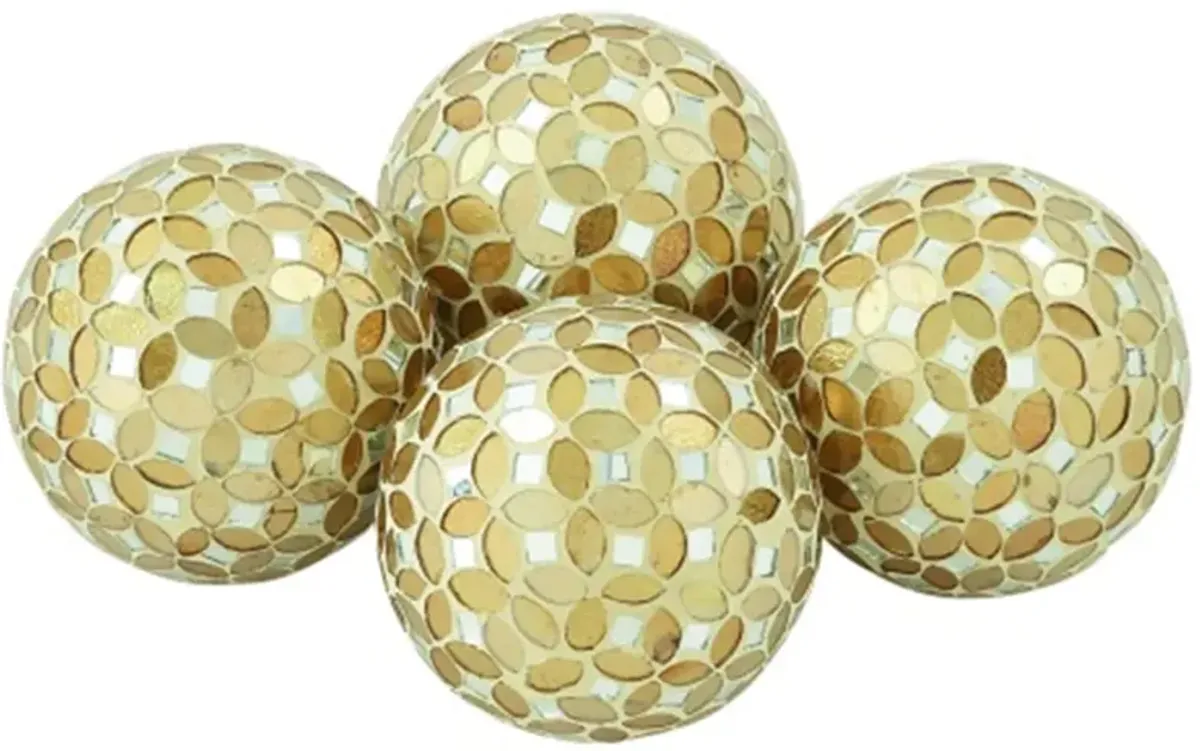 Set of 4 Gold Mosaic Orb 4"