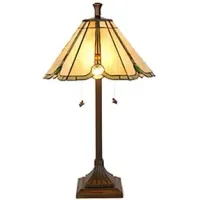 Simon Green and Amber Tiffany-Style Glass Table Lamp 26"H