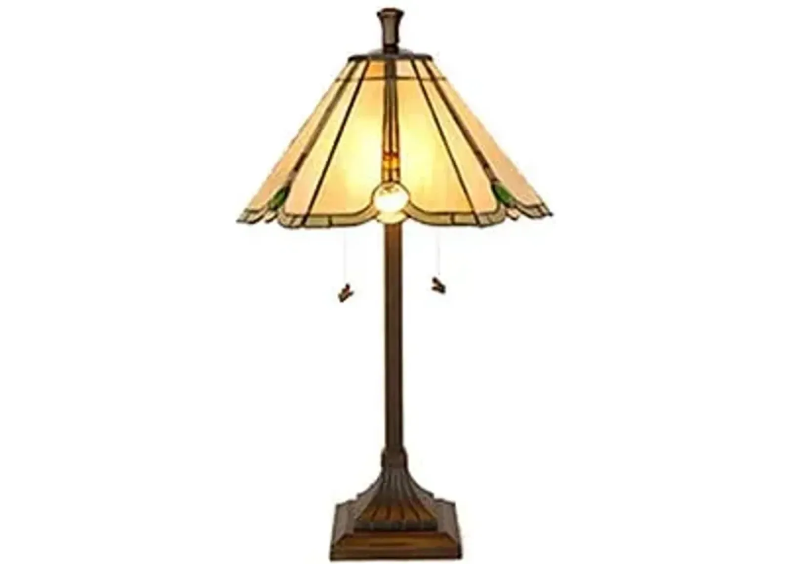 Simon Green and Amber Tiffany-Style Glass Table Lamp 26"H