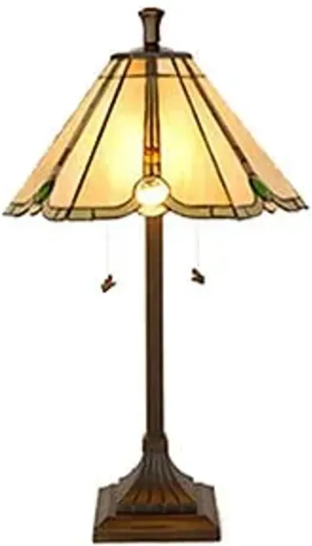 Simon Green and Amber Tiffany-Style Glass Table Lamp 26"H