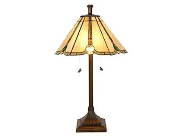 Simon Green and Amber Tiffany-Style Glass Table Lamp 26"H