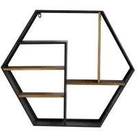 Black and Brown Hexagon Wall Shelf 30"W x 26"H
