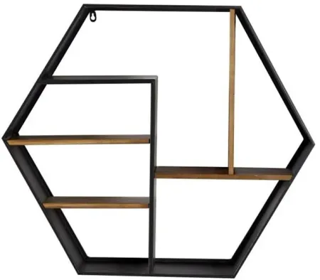 Black and Brown Hexagon Wall Shelf 30"W x 26"H