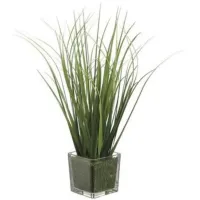 Grass In Square Glass Vase 15"H