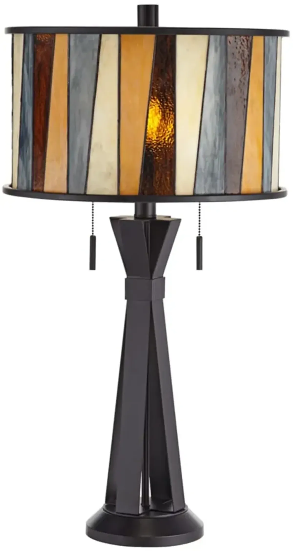 Amber, Grey, and Cream Tiffany-Style Glass Table Lamp 31"H