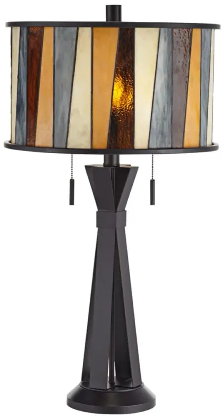 Amber, Grey, and Cream Tiffany-Style Glass Table Lamp 31"H