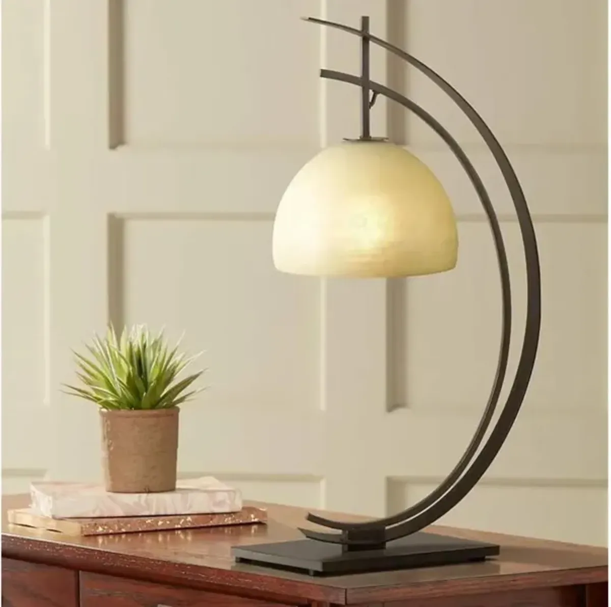 Bronze Arc With Glass Dome Shade Table Lamp 28"H