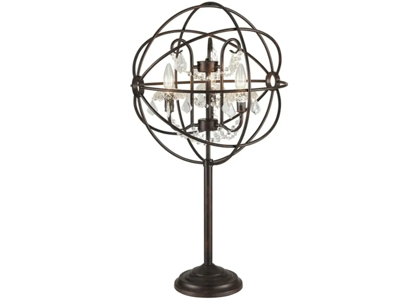 Bronze Metal Globe With Crystals Table Lamp With Bulbs 33.75"H