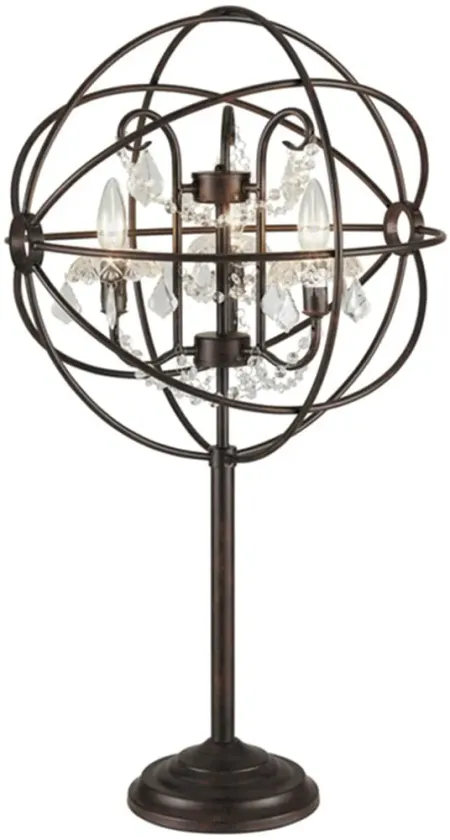 Bronze Metal Globe With Crystals Table Lamp With Bulbs 33.75"H