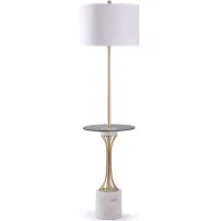 Gold Metal and Marble With Glass Tray Floor Lamp 52"H