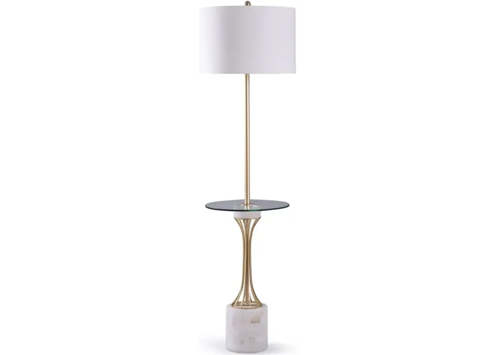 Gold Metal and Marble With Glass Tray Floor Lamp 52"H