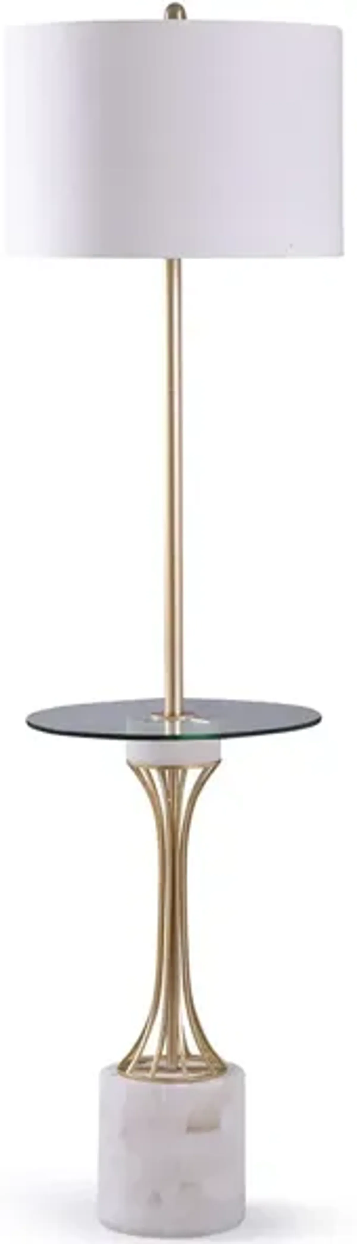 Gold Metal and Marble With Glass Tray Floor Lamp 52"H