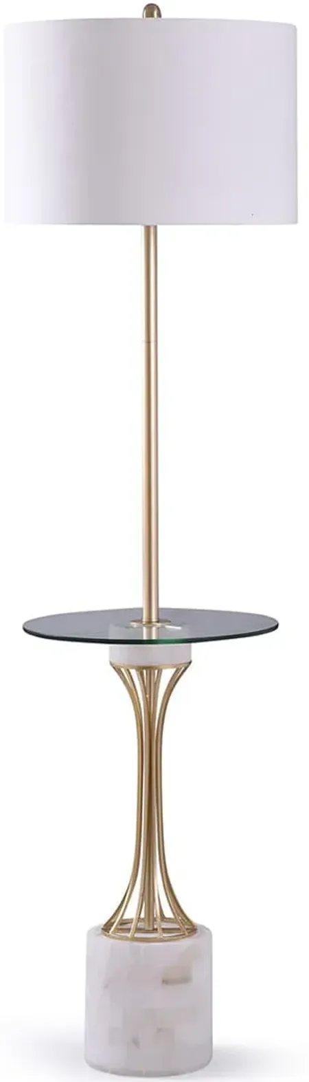 Gold Metal and Marble With Glass Tray Floor Lamp 52"H
