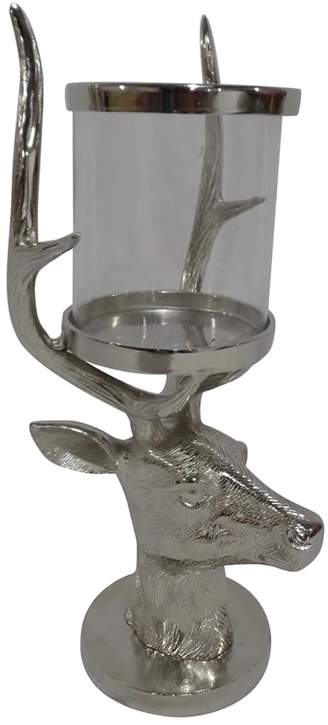 Aluminum and Glass Stag Candleholder 9.5"W x 20"H