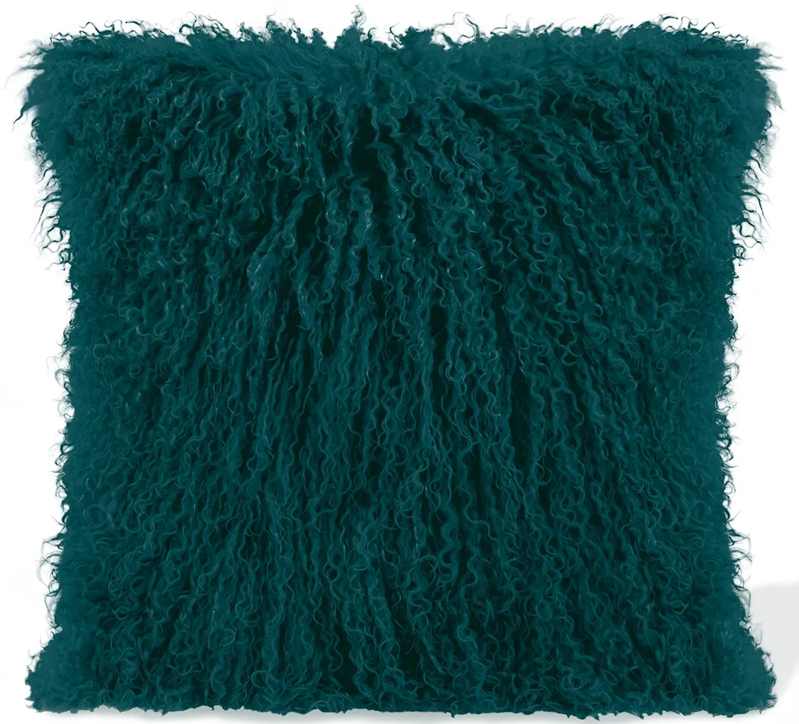 Teal Lamb Fur Pillow 15.75"W x 15.75"H