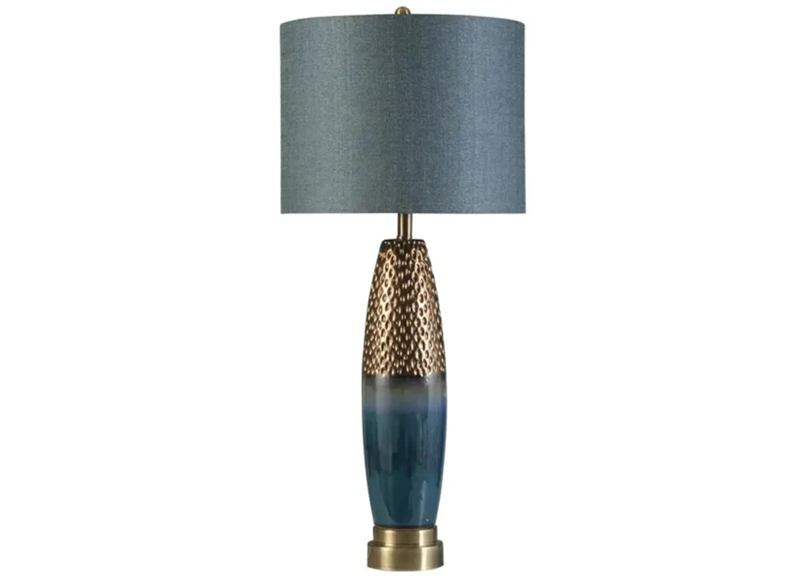 Dimpled Copper and Blue Table Lamp 37"H