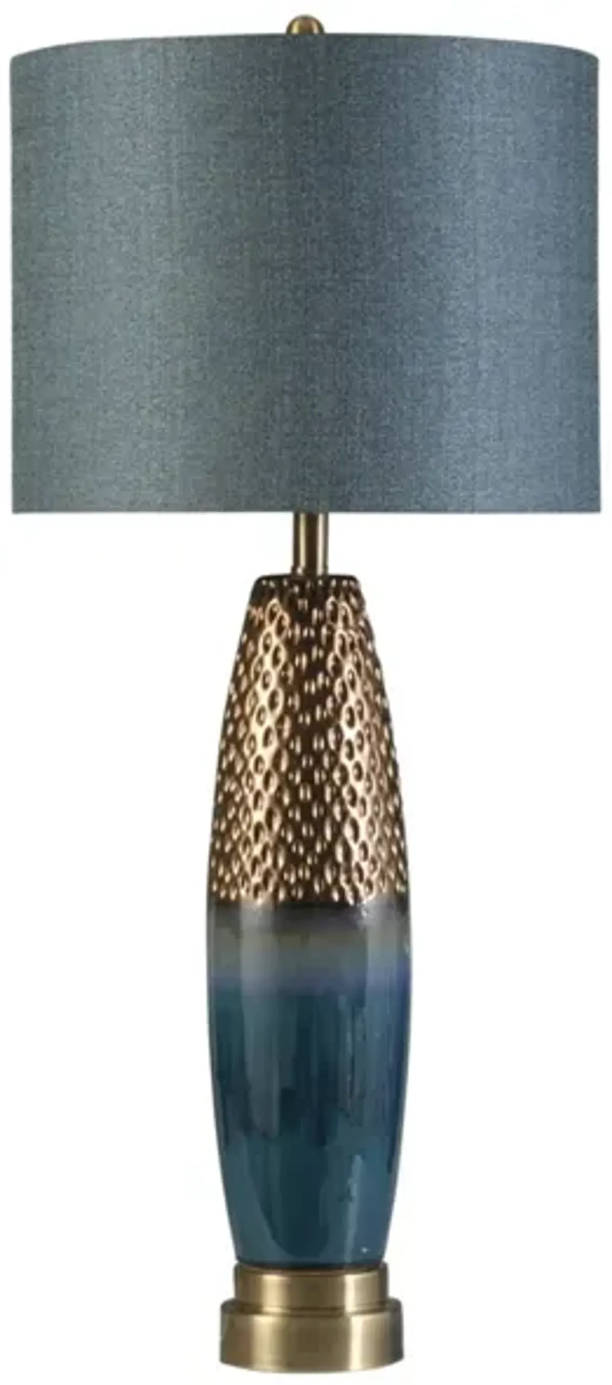 Dimpled Copper and Blue Table Lamp 37"H