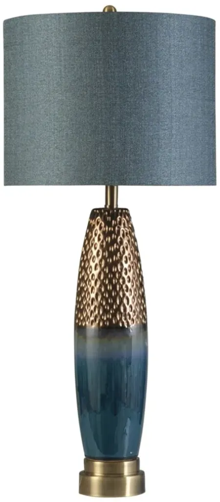 Dimpled Copper and Blue Table Lamp 37"H