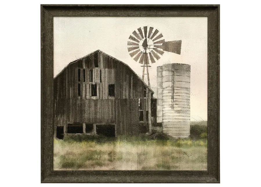 Barn and Windmill Textured Framed Print 27"W x 27"H