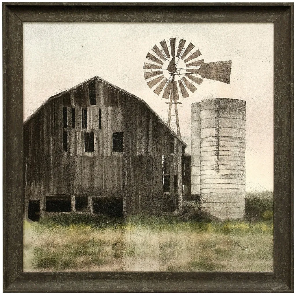 Barn and Windmill Textured Framed Print 27"W x 27"H