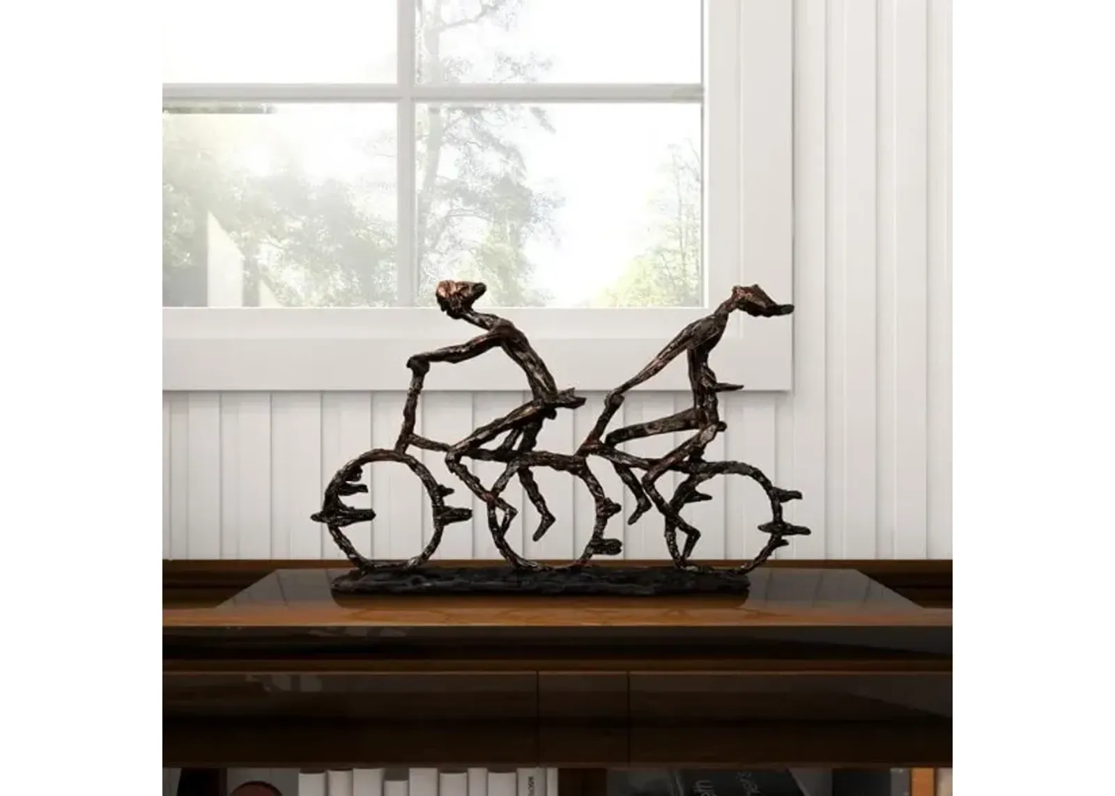 Two People Riding Bike Sculpture 21"W x 13"H