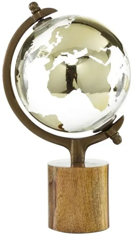 Glass and Wood Globe 8"W x 15"H