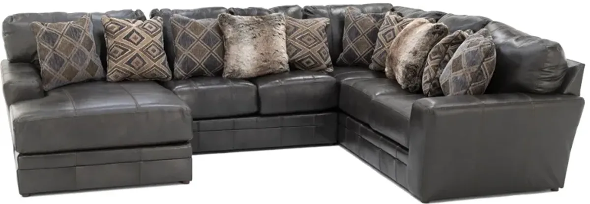 Camden 3-Pc. Leather Sectional with Left Arm facing Chaise in Steel