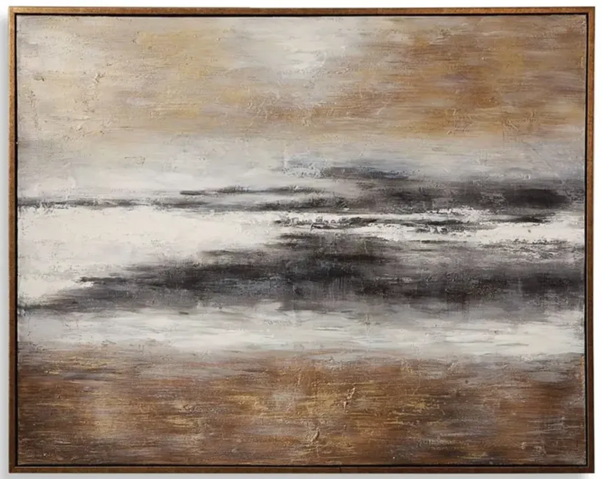 Gold, Bronze, Black, and Gray Abstract Framed Handpainted Art 66"W x 52"H